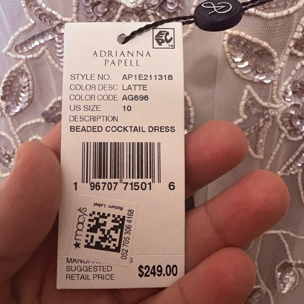 Adrianna Papell Beaded Floral Cocktail Dress,Latte,Size 10,NWT - Picture 8 of 15